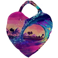 Retro Wave Ocean Giant Heart Shaped Tote