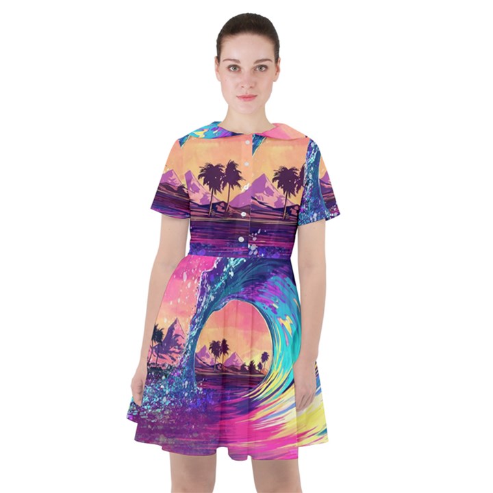 Retro Wave Ocean Sailor Dress