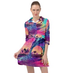 Retro Wave Ocean Mini Skater Shirt Dress