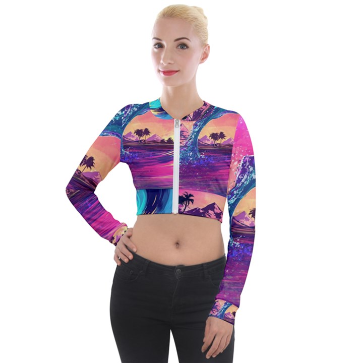 Retro Wave Ocean Long Sleeve Cropped Velvet Jacket