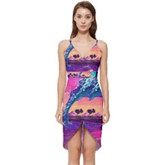 Retro Wave Ocean Wrap Frill Dress