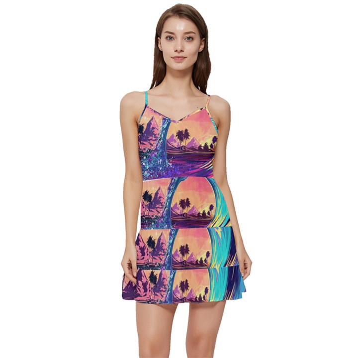 Retro Wave Ocean Short Frill Dress