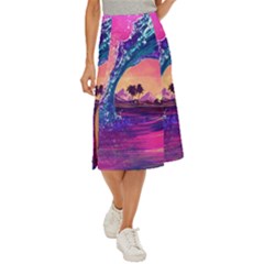 Retro Wave Ocean Midi Panel Skirt