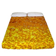 Texture Pattern Macro Glass Of Beer Foam White Yellow Bubble Fitted Sheet (queen Size) by uniart180623