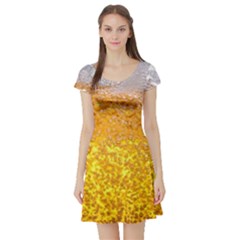 Texture Pattern Macro Glass Of Beer Foam White Yellow Bubble Short Sleeve Skater Dress by uniart180623