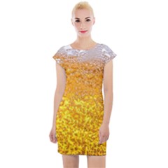 Texture Pattern Macro Glass Of Beer Foam White Yellow Bubble Cap Sleeve Bodycon Dress by uniart180623