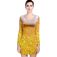 Texture Pattern Macro Glass Of Beer Foam White Yellow Bubble Long Sleeve Velvet Bodycon Dress