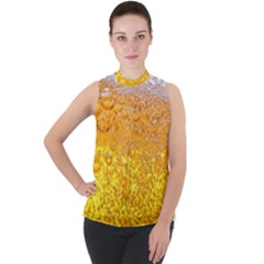 Texture Pattern Macro Glass Of Beer Foam White Yellow Bubble Mock Neck Chiffon Sleeveless Top by uniart180623