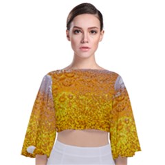 Texture Pattern Macro Glass Of Beer Foam White Yellow Bubble Tie Back Butterfly Sleeve Chiffon Top by uniart180623