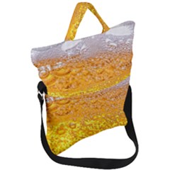 Texture Pattern Macro Glass Of Beer Foam White Yellow Bubble Fold Over Handle Tote Bag by uniart180623