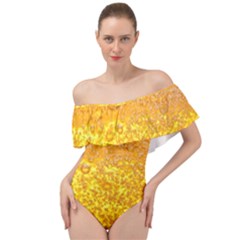 Texture Pattern Macro Glass Of Beer Foam White Yellow Bubble Off Shoulder Velour Bodysuit  by uniart180623