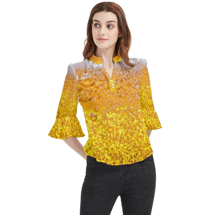 Texture Pattern Macro Glass Of Beer Foam White Yellow Bubble Loose Horn Sleeve Chiffon Blouse