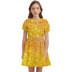 Texture Pattern Macro Glass Of Beer Foam White Yellow Bubble Kids  Bow Tie Puff Sleeve Dress by uniart180623