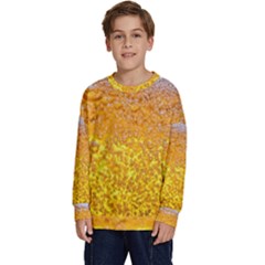 Texture Pattern Macro Glass Of Beer Foam White Yellow Bubble Kids  Crewneck Sweatshirt