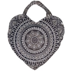 Mandala Circles Drawing Pattern Giant Heart Shaped Tote