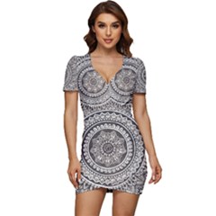 Mandala Circles Drawing Pattern Low Cut Cap Sleeve Mini Dress by uniart180623