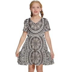 Mandala Circles Drawing Pattern Kids  Short Sleeve Tiered Mini Dress by uniart180623