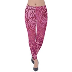 Pink Mandala Glitter Bohemian Girly Glitter Velvet Leggings by uniart180623