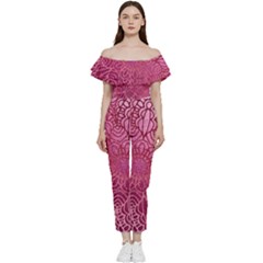 Pink Mandala Glitter Bohemian Girly Glitter Bardot Ruffle Jumpsuit by uniart180623