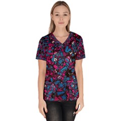 Grafitti Graffiti Abstract Artwork Digital Women s V-neck Scrub Top by uniart180623