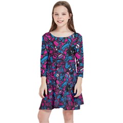 Grafitti Graffiti Abstract Artwork Digital Kids  Quarter Sleeve Skater Dress by uniart180623