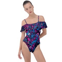 Grafitti Graffiti Abstract Artwork Digital Frill Detail One Piece Swimsuit by uniart180623