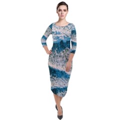 Waves Wave Nature Beach Quarter Sleeve Midi Velour Bodycon Dress