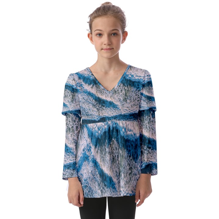 Waves Wave Nature Beach Kids  V Neck Casual Top