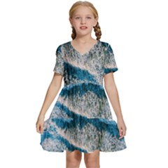 Waves Wave Nature Beach Kids  Short Sleeve Tiered Mini Dress