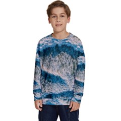 Waves Wave Nature Beach Kids  Crewneck Sweatshirt by uniart180623