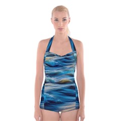 Waves Abstract Waves Abstract Boyleg Halter Swimsuit  by uniart180623