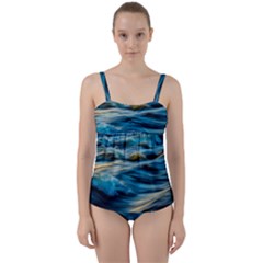 Waves Abstract Waves Abstract Twist Front Tankini Set by uniart180623