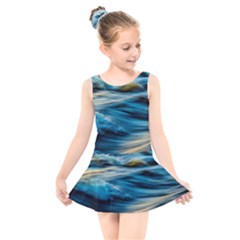 Waves Abstract Waves Abstract Kids  Skater Dress Swimsuit by uniart180623