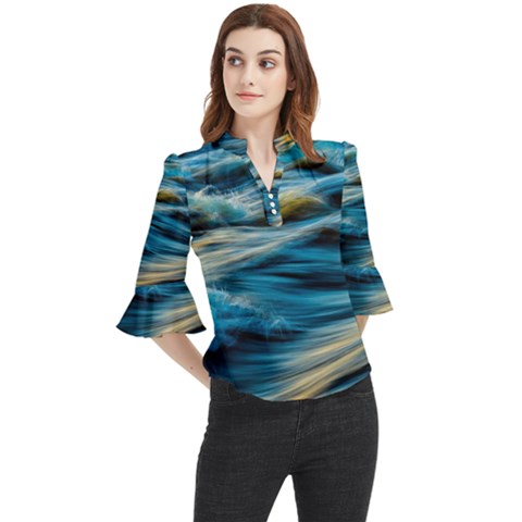 Waves Abstract Waves Abstract Loose Horn Sleeve Chiffon Blouse by uniart180623