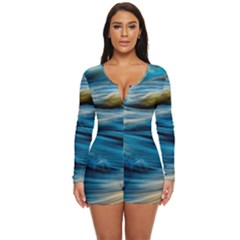 Waves Abstract Waves Abstract Long Sleeve Boyleg Swimsuit by uniart180623