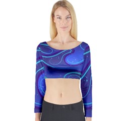 Spiral Shape Blue Abstract Long Sleeve Crop Top by uniart180623