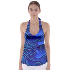 Spiral Shape Blue Abstract Babydoll Tankini Top by uniart180623