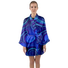 Spiral Shape Blue Abstract Long Sleeve Satin Kimono by uniart180623