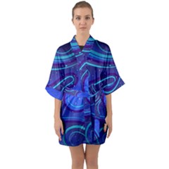 Spiral Shape Blue Abstract Half Sleeve Satin Kimono  by uniart180623