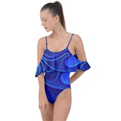 Spiral Shape Blue Abstract Drape Piece Swimsuit by uniart180623