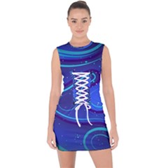 Spiral Shape Blue Abstract Lace Up Front Bodycon Dress by uniart180623