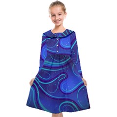 Spiral Shape Blue Abstract Kids  Midi Sailor Dress by uniart180623