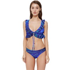 Spiral Shape Blue Abstract Low Cut Ruffle Edge Bikini Set