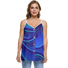 Spiral Shape Blue Abstract Casual Spaghetti Strap Chiffon Top by uniart180623