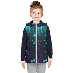 Abstract Building City 3d Kids  Hooded Puffer Vest