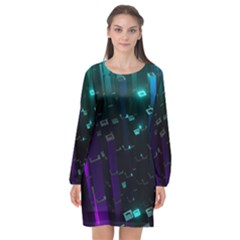 Abstract Building City 3d Long Sleeve Chiffon Shift Dress  by uniart180623