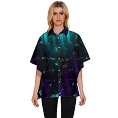 Abstract Building City 3d Women s Batwing Button Up Shirt