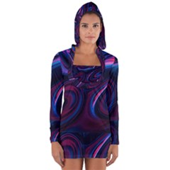 Purple Blue Swirl Abstract Long Sleeve Hooded T-shirt by uniart180623