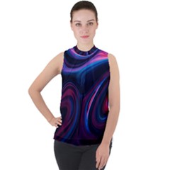 Purple Blue Swirl Abstract Mock Neck Chiffon Sleeveless Top by uniart180623