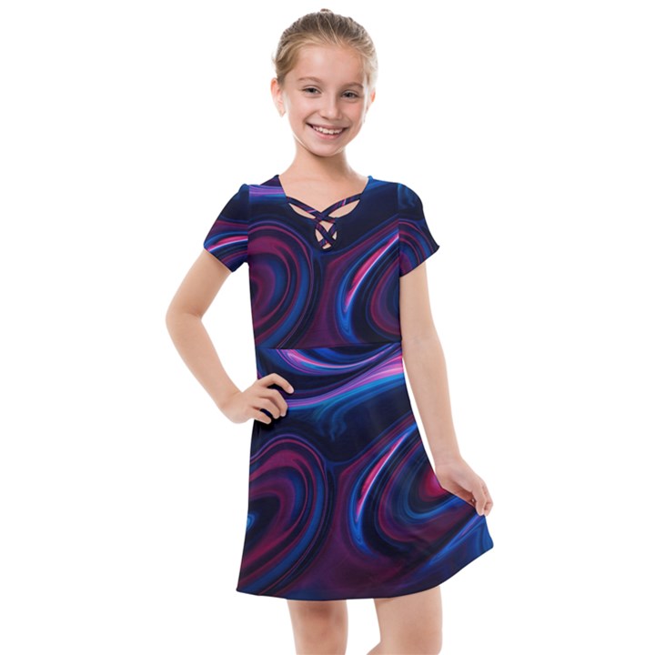 Purple Blue Swirl Abstract Kids  Cross Web Dress